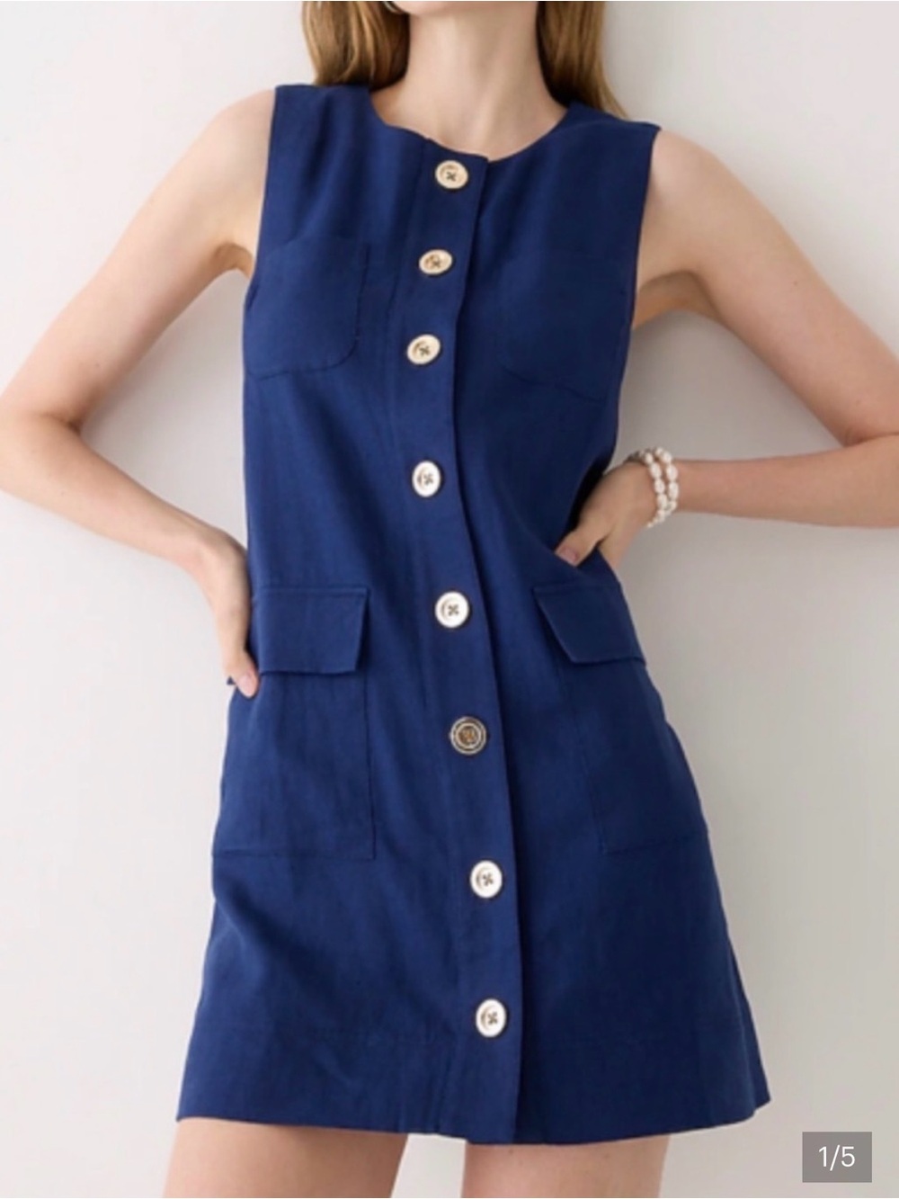 J. Crew Navy Button-Front Linen Dress M